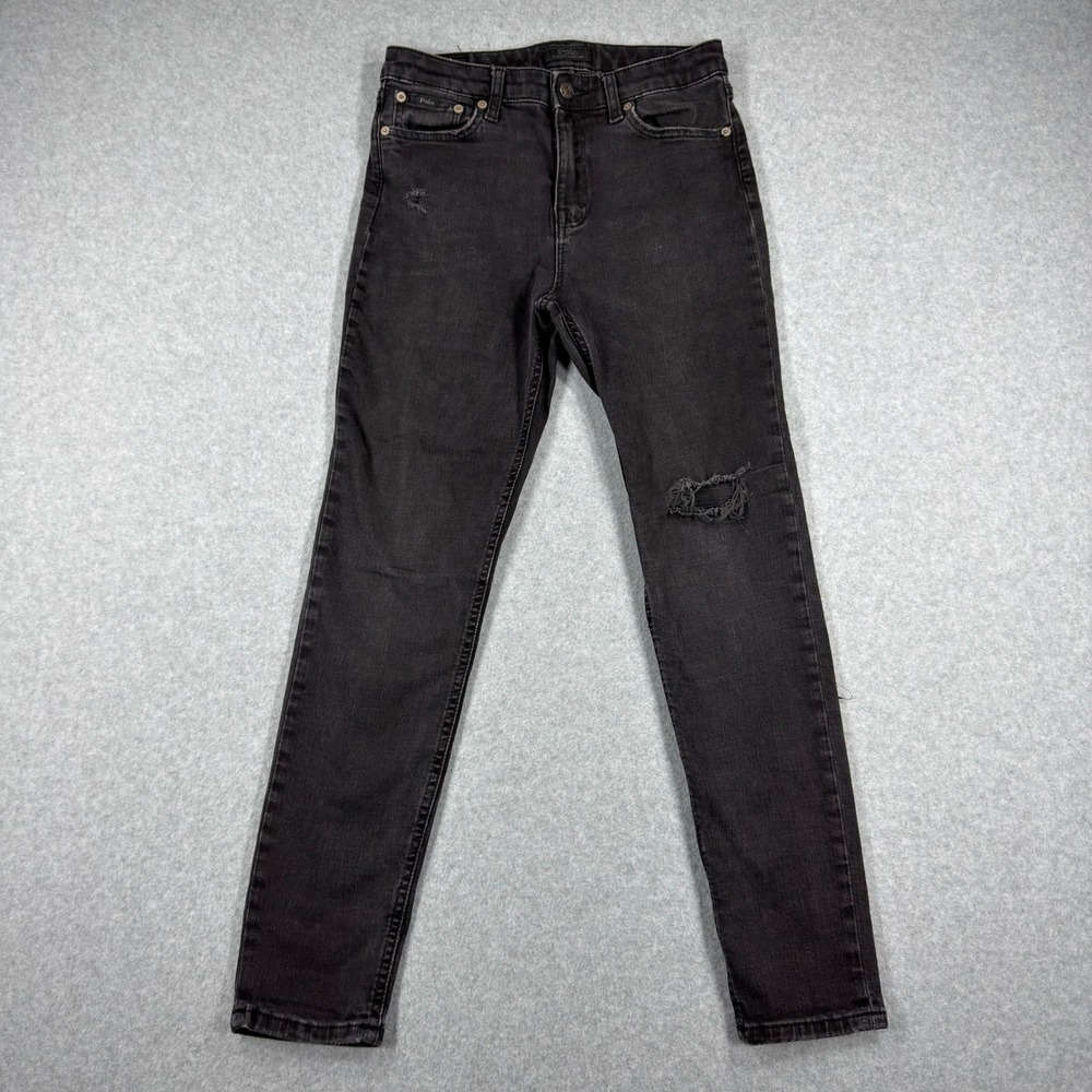 Polo Ralph Lauren Girls Skinny Jeans Size 16 Faded Black Distressed Denim Grunge